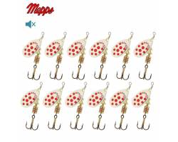 Lot de 12 Cuillers Mepps Aglia Argent Points Rouges Lot de 12 Cuillers Mepps Aglia Argent Points Rouges