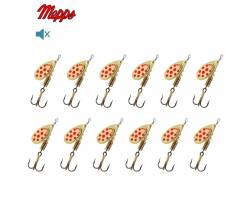 Lot de 12 Cuillers Mepps Aglia Or Points Rouges Lot de 12 Cuillers Mepps Aglia Or Points Rouges
