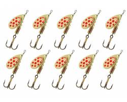 Mepps Lot de 10 cuillers Or Points Rouges Mepps Lot de 10 cuillers Or Points Rouges