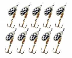 Mepps Lot de 10 cuillers Aglia Argent Points Noirs