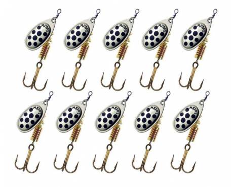 Mepps Lot de 10 cuillers Aglia Argent Points Noirs