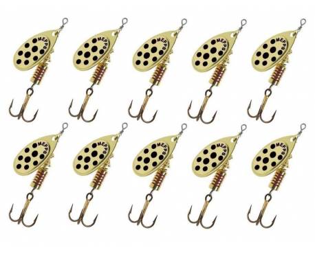 Mepps Lot de 10 cuillers Aglia Or Points Noirs