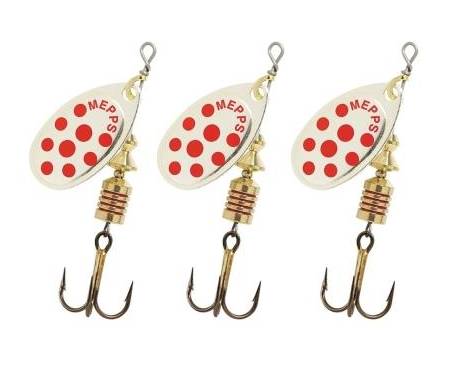 Lot de 3 Cuillers Mepps Aglia Argent Points Rouges