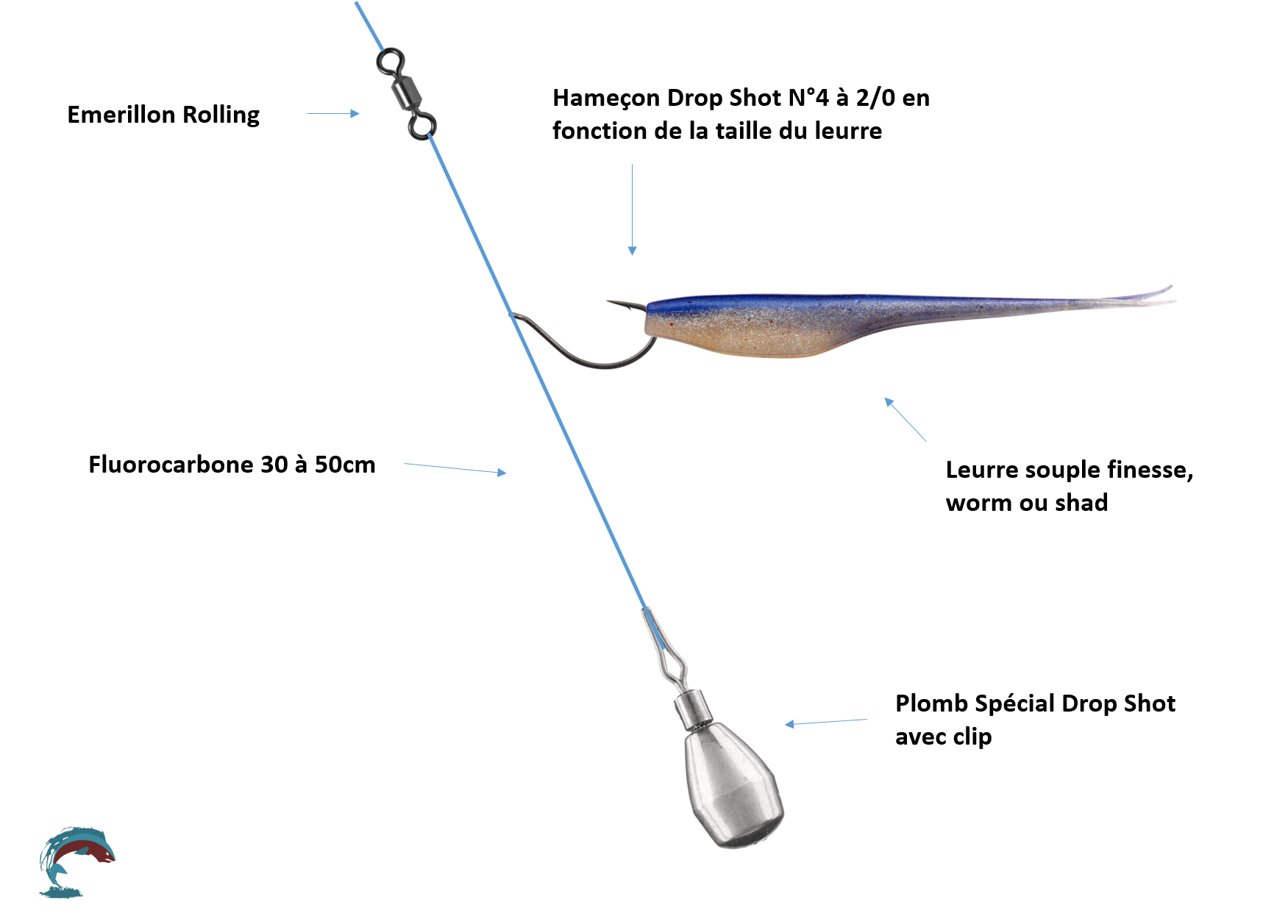Kit Drop Shot Jenzi 'Ready To Fish' - Complet Avec Bas De Ligne, Hameçons, Plombs, Leurres - Pour Perche, Sandre