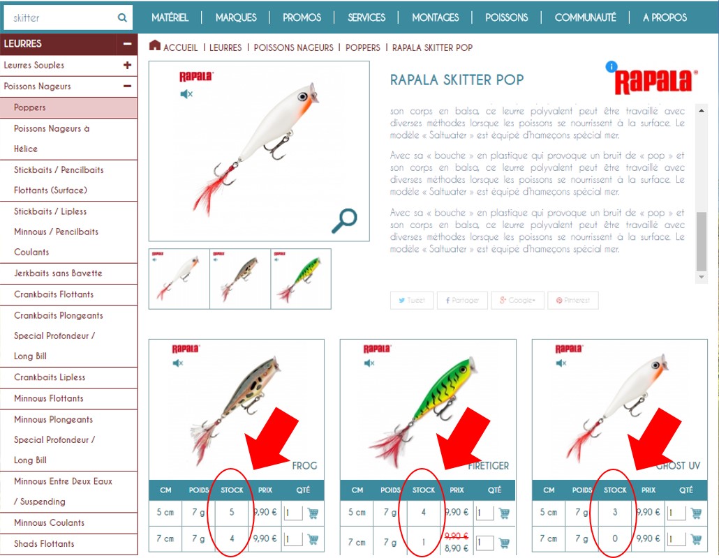 stock des produits Carnasport